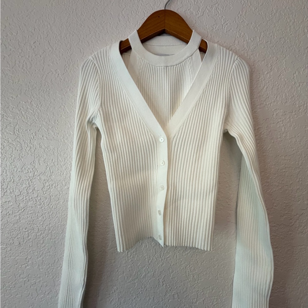 Derek Lam Cream Ribbed Cardigan